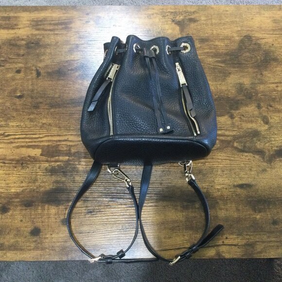 Michael Kors Leather Bucket Backpack Adjustable Purse - Black - Picture 1 of 4
